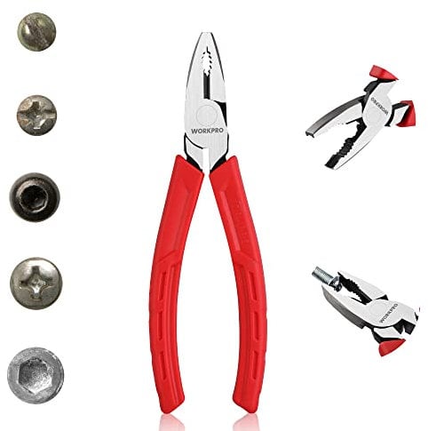 WORKPRO Pinza Universale 165mm, Pinza Multiuso 3 in 1, Pinza Combinata Professionale con Impugnatura Antiscivolo, Acciaio al Cromo Vanadio, per Elettricista