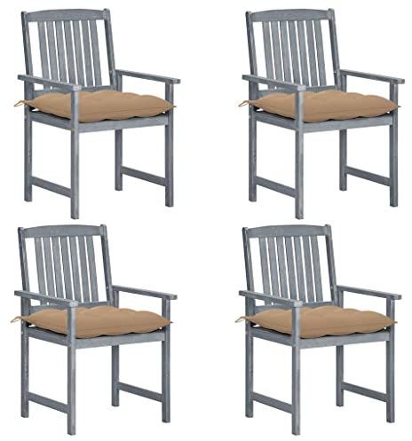 Makastle Gartensessel 4er Set Akazie Holz Stuhl Garten Sessel Essstuhl Stuhlset Balkonstühle Terrassenstühle Balkonsessel Gartenstuhl Lehnstuhl mit Kissen, 57 x 60 x 92 cm Beige