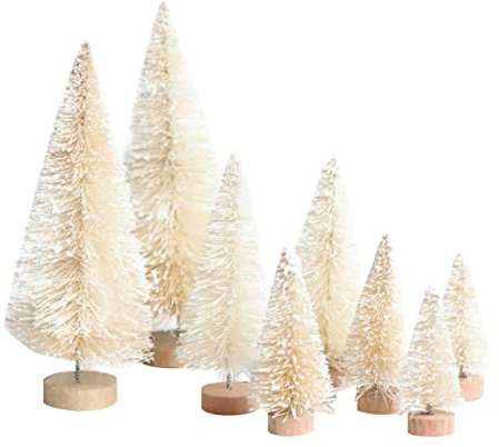 Mini Christmas Trees Pack of 8, Snow Frosted Sisal Trees Artifical Christmas Small Cedar Trees Set, Decorated Bottle Brush Tree Crafting Party Props, Desktop Christmas Decoration DIY Christmas Tree