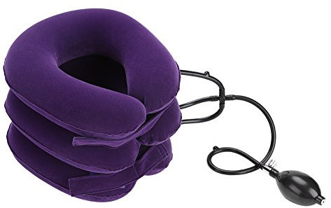Nackenstütze, Nackenschmerzen Halskrause, Aufblasbarer Halskragen, Aufblasbar Cervical Zugmechanik, Verstellbares Kopf-und Nackenmassagegerät, Lindert Nackenschmerzen (Lila)