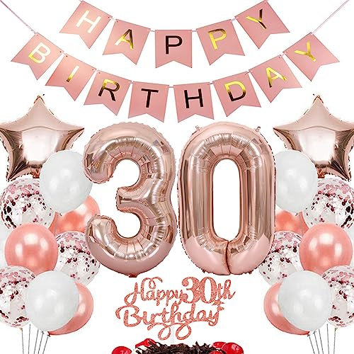 Feelairy Geburtstagsdeko 30 Jahre Frauen, Rosegold Luftballon 30. Geburtstag Deko Frau, Tortendeko Happy 30th Birthday Deko 30 Jahre Frauen, Ballon 30. Geburtstag Frau Party Dekoration Set