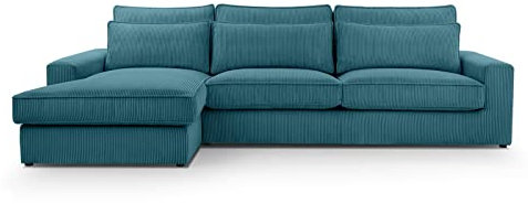 BETTSO -Ecksofa Großes L-Form Couch, Couchgarnitur, Eckcouch, Sofa,Ecksofa mit Kissen und Armlehnen aus Cordstoff-Valentino (Türkis, Links)