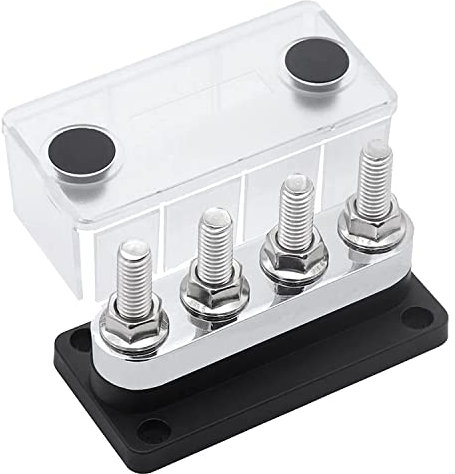 Hopbucan 600A Bus Bar 4-Stud (3/8 Inch) M10 High Current Copper Busbar Terminal Block Marine DC 12V 24V 48V with Cover(Black)