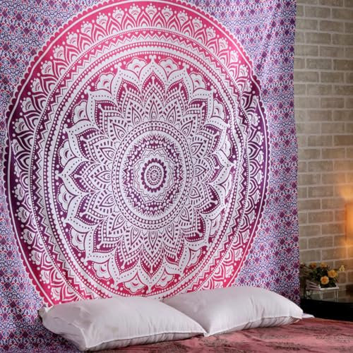 Elefanten-Mandala-Wandteppich, rosa Baumwolle, Wandbehang, Hippie-Wandteppiche, Hippie-Strandüberwurf, College-Wohnheim-Dekoration, Bohemian-Boho-Bettlaken – 76 x 102 cm