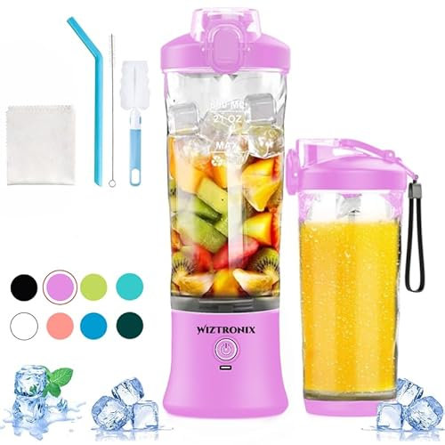 Wiztronix Portable Blender - 600ml Capacity, USB Rechargeable, Purple