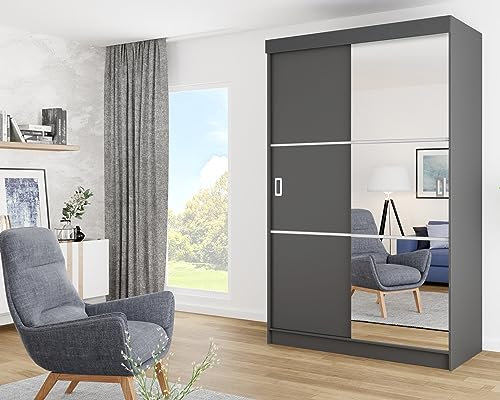 KIER FURNITURE Bill Kleiderschrank – Schlafzimmer – Kleiderstange – Schlafzimmerschrank – Kleiner Schrank – Kleiderschränke – 138x205x59 cm – Kleiderschrank Anthrazit