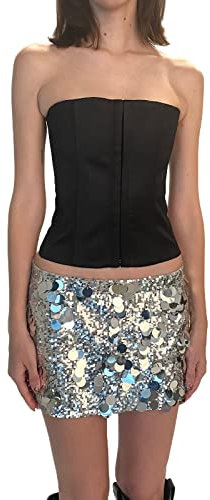 Damen Glitzer Minirock Pailletten Bodycon Kurze Röcke Glänzend Sexy Glitter Bleistiftrock Tanz Party Konzert Outfits (Silber, M)