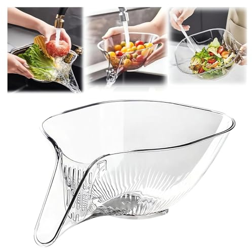 Sidmund Multi-functional Drain Basket - 2024 New Fruit Cleaning Bowl with Strainer Container, Kitchen Sink Food Catcher Drainer Rinser Vegetable Washing Filter over the Colander (1PC, Clear)