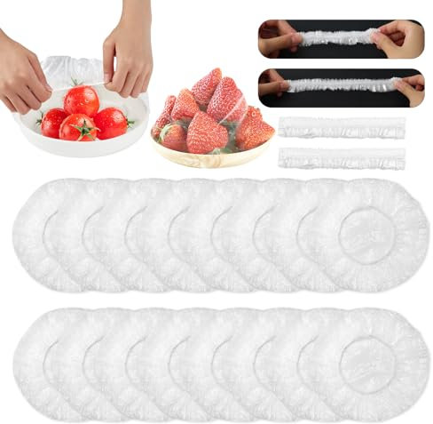 200 Piezas Bolsas de Conservación Transparentes, Bolsa de Protección de Alimentos, Fresca Bolsas de Alimentos, Cubierta Transparente para Alimentos, Residuos de Alimentos para Uso Doméstico y Picnic