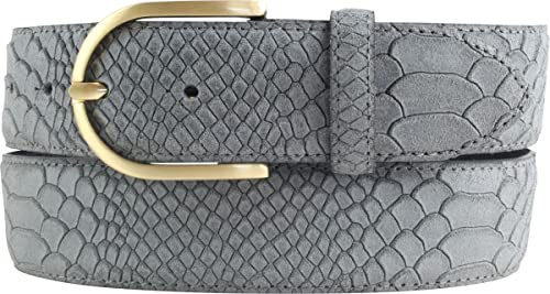 BELTINGER Damen-Gürtel mit Pythonprägung 4 cm | Leder-Gürtel für Damen 40mm Schlangen-Optik | Schlangen-Muster mit goldener Gürtelschließe | Dunkelgrau 95cm