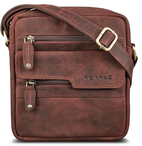 ROYALZ 'Oregon' Leder Umhängetasche Herren Klein Männer Ledertasche Vintage Herrenhandtasche Moderne Schultertasche Messenger Bag Echtleder, Farbe:Ohio Braun