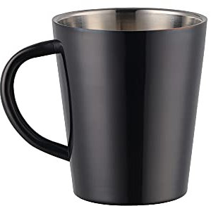 TUPMFG Kaffeetassen, 300ml Edelstahl Kaffeebecher, Doppelwandig Trinkbecher mit Henkel, Spülmaschinenfest (Schwarz-metalltasse*1)