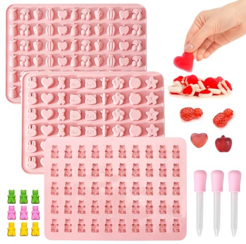 3 Pièces Moule Bonbon Silicone Ours en Gomme Animaux Coeur Sans Bpa avec 3 Burette, Tapis de Cuisson à La Silice 15 Modèles, Moule Silicone Coeur Lapin Petit Moule pour Chocolat, Biscuits, Fondant