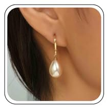 Aneneiceera Vintage Pearl Dangle Earrings - Gold Pearl Huggie Hoop Earrings for Wedding & Everyday Wear