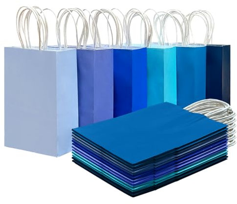Gcardist 30PCS Medium Gift Bag 20x12x27CM mit Griffen Bulk Gift Bags 6 Verschiedene blaue Farbe Taschen Mehrfachverwendung (8x5x11Inch, mittlere Größe)