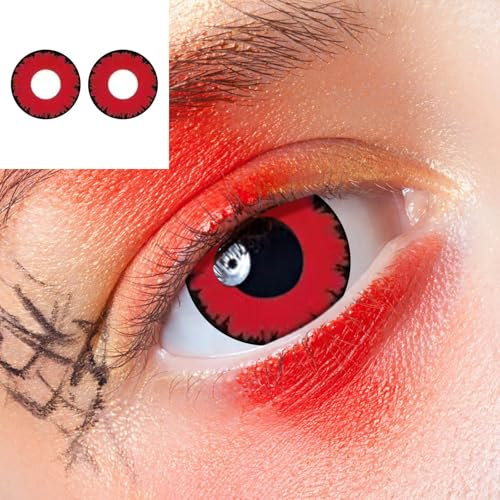 Farbige Kontaktlinsen Halloween Vampir Weiß/Rot, 2 Stück (1 Paar) - Ohne Sehstärke, 2 x Farbige Kontaktlinse für Cosplay, Fasching, Karneval und Halloween (Rot)