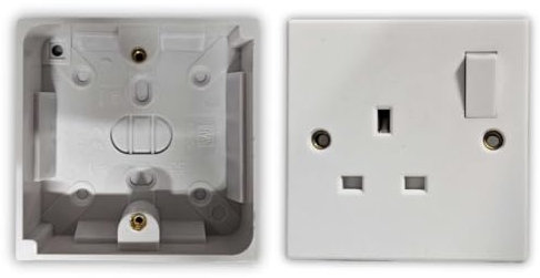 Mr. Gadget Solutions 13A Single Switched Wall Socket with Back Box Pattress – 1 Gang Electrical Outlet, Durable and Easy-to-Install Power Socket for Home, Office, and Commercial Use