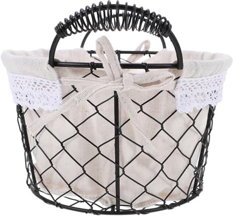 PRETYZOOM Storage Basket Bread Serving Baskets Wire Basket with Liner Offering Baskets Round Bread Basket Sourdough Proofing Basket Wicker Bread Basket Woven Bread Baskets Black Iron