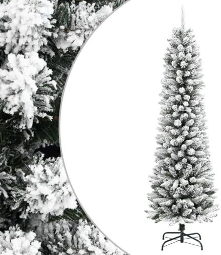vidaXL Künstlicher Weihnachtsbaum Schlank mit Schnee 210 cm PVC & PE, künstlicher Weihnachtsbaum, Weihnachtsdekoration, Weihnachtsschmuck
