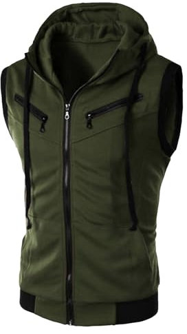 Dasongff Veste sans Manches Homme à Capuche Blouson Legere Demi Saison Casual Blousons Bomber Casual Zippée avec Poches Coupe-Vent Printemps Légère Manteau Trench Couleur Unie