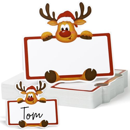 BETESSIN Lot de 50 Marque-Places Noël Porte Nom Table Cartes de Nom Cartons Placement pour Noël Réceptions Fêtes Evénements Célébrations 8,8x10,5cm