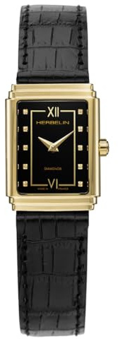 Herbelin Art Deco Women's Watch with Black Background and Diamonds