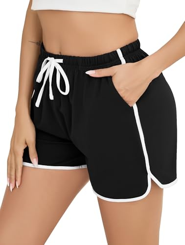 Vlazom Damen Sportshorts Baumwolle Weich Running Gym Fitness mit Taschen Sporthose Kurz Sommer S-XXL
