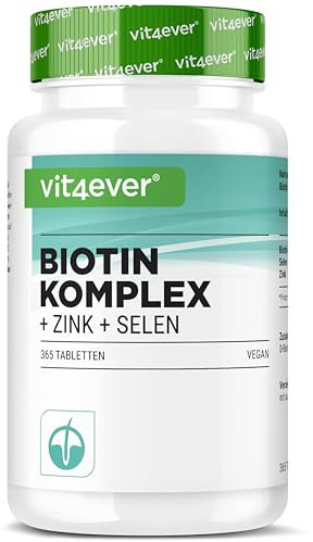 Complesso di biotina + selenio + zinco per pelle, capelli e unghie - 365 compresse - Senza additivi indesiderati - Altamente dosato - Vegano