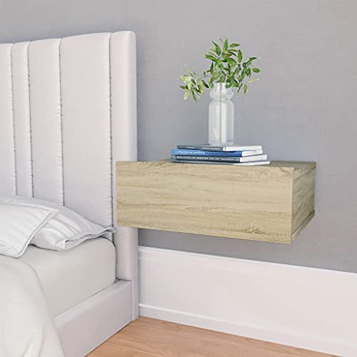 Hovothy Nachtschrank Hängende Beistellschrank aus Holzwerkstoff Wand-Nachttisch 2 STK. Nachtkonsole Lagerschrank Möbelstück für Schlafzimmer Klassischen Design Sonoma-Eiche 40x30x15 cm