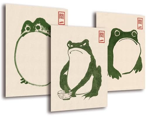 LAVEMA Hoji Frösche Poster Set (30x42cm) ohne Bilderrahmen | Japanische Bilder Hokusai Wanddeko Tokyo Wall art decor | Japandi Poster aesthetic Frosch Gemälde Kunstbilder Badezimmer