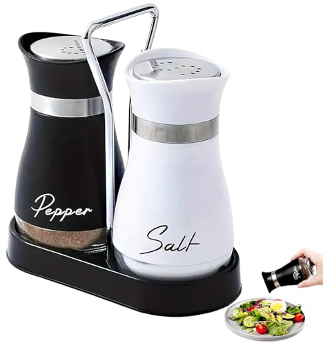 UQMIQURA salt och pepparströare, set med hållare, 120 ml glasbotten, saltströare, liten, kryddströare med lock i rostfritt stål, kryddströare kökstillbehör för hem, kök, restaurang, matbord