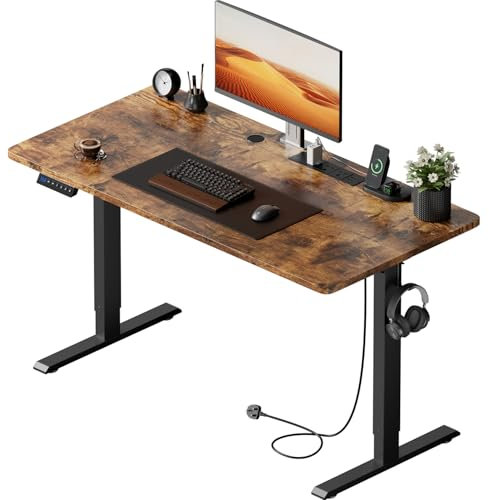 Precision Synergie Electric Standing Desk 160x60cm Height Adjustable Desks with USB Charging Port Cable Management and 3 Memory Smart Panels Sit Stand Desk for Office Home Black Frame Brown Desktop