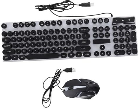 Gatuida Clavier Et Souris D'ordinateur USB Rétro Touches Rondes, Ensemble Gamer Ergonomique pour Droitiers Et Gauchers, Câble pour Pc Bureau Noir