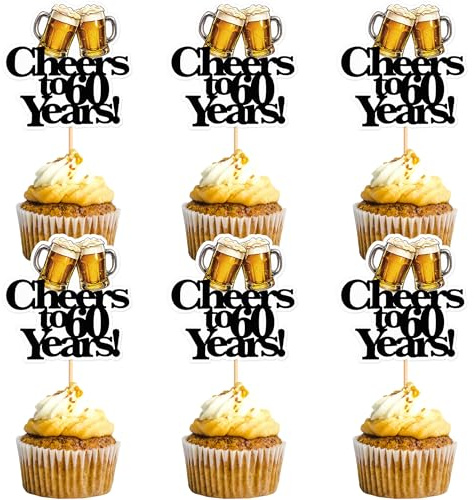 Blumomon 28Stk Cheers auf 60 Jahre Torten Topper Cheers Und Biere Thema 60 Geburtstag Kuchen Toppers für Bier Geburtstag Kuchen Dekoration Cheers to 60 Years Cupcake Topper