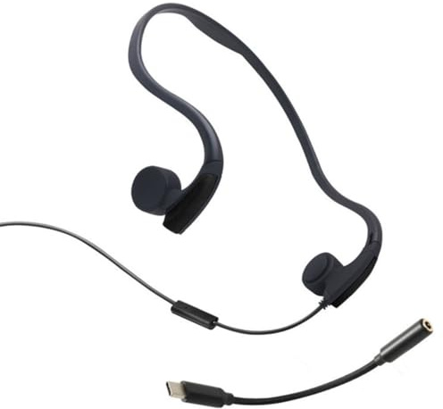 OZSSD Auriculares de conducción ósea con cable, auriculares abiertos con cable adaptador de amplificador tipo C, resistentes al sudor, para correr, ciclismo, senderismo, color negro