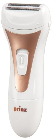 Prinz Damenrasierer PZ-DR1 – Nass- & Trockenrasur (IPX4, auch unter der Dusche), Edelstahl-Trimmer, 2 Aufsätze für Beine/Bikinizone/Achseln, abnehmbarer Scherkopf, Batteriebetrieb (2x AAA)