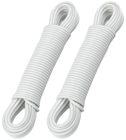 Rotary Washing Line Replacement Line - Pack of 2 (46m/150 Feet) Long White PVC Clothes Lines for Outside - Strong Replacement Outdoor Washing Line Rope for Rotary