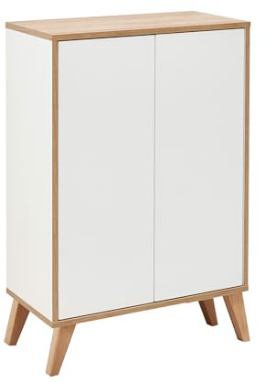 BadeDu Minho Doppel-Midischrank – 60 cm in Braun hell/Weiß, Moderner Stauraum im skandinavischen Design, perfekt für jedes Badezimmer – Made in Germany