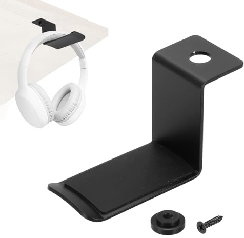sourcing map Headphone Holder Stand Aluminum Headset Hook Headphone Clip Under Desk Hanger with Washer and Screws for Bedrooms Study Libraries Offices, Black