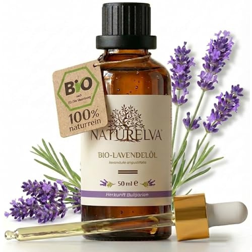 Naturelva® Lavendelöl BIO 50ml – naturreines ätherisches Öl mit Pipette - Aromaöl in Lebensmittelqualität