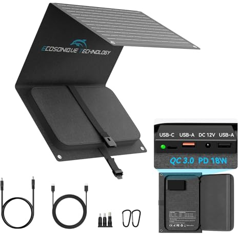 Ecosonique 30W Placas Solares Portatiles ETFE Cargador Solar Carga Rápida | De Alta Eficiencia 23,5 % Con USB-C PD 18W Y QC 3.0, Protección De Seguridad Inteligente Para Móvil Power Bank Y Camping