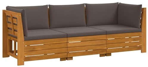 vidaXL Outdoor-Sofagarnitur mit Kissen 3 Stück Braun Massivholz Akazie, Akazienholz-Sofa, UV-beständiger Lounger, wetterfeste Couch, modulare Sitzgelegenheit für Gartenmöbel