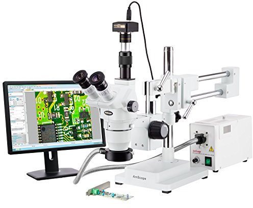 AmScope ZM-4TW3-FOR-3M Trinokulares Stereo-Boom-Mikroskop mit 3MP-Kamera, 2X-225X, Weiß