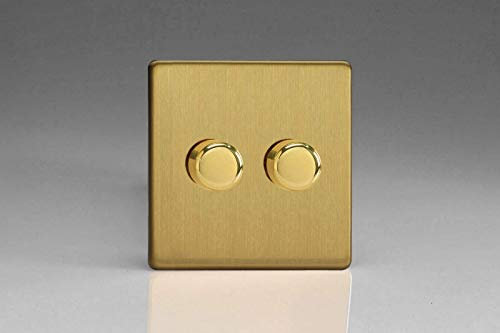 Varilight 2-Gang 2-Way V-Pro Push On/Off Rotary LED Dimmer 2 x 0-120W Brushed Brass