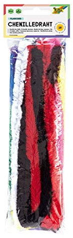 folia 772109 - Chenilledraht, Pfeifenputzer, 10 Stück sortiert in 10 Farben, extra flauschig, Durchmesser 20 mm und 50 cm lang, ideal zum Basteln und Gestalten von Tieren, Figuren und anderen Formen