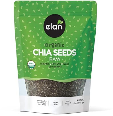 Elan Organic Chia Seeds, 8.8 oz, Natural Raw Black Chia Seeds, Plant-Based, Non-GMO, Vegan, Gluten-Free, Kosher, Gels Easily, Superfood