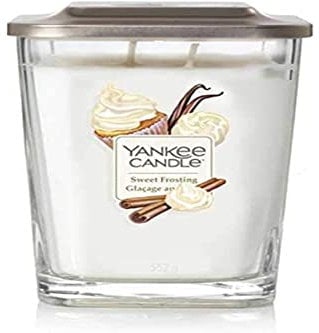 Collezione Yankee Candle Elevation con Coperchio della Piattaforma Grande Candela Quadrata a 2 Stoppini, Sweet Frosting