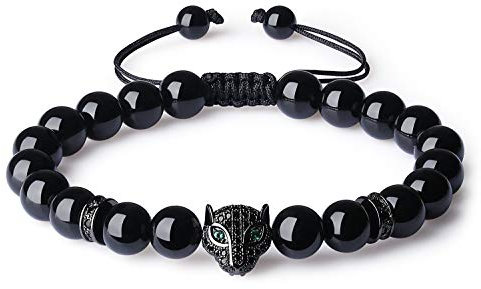 COAI Geschenkideen Glücksarmband aus Schörl Verstellbares Armband Unisex mit CZ Panther-Kopf Charm
