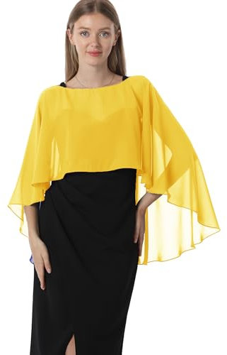 Hotshawl Capelets für Damen, Chiffon-Umhang, Schals und Wickeltücher für Abendkleid, Hochzeit, Umhänge, Goldgelb, Einheitsgröße