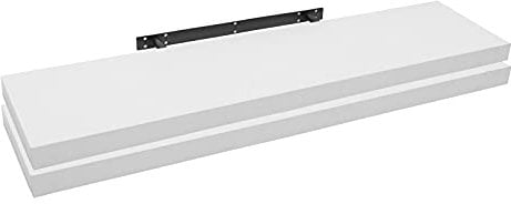WOLTU 2X Wandregal Wandboard Bücherregal Regale für Deko Wandablagen aus MDF Holz, 2er Set Hängeregal Weiss, 110x23x3,8cm RG9316ws-2